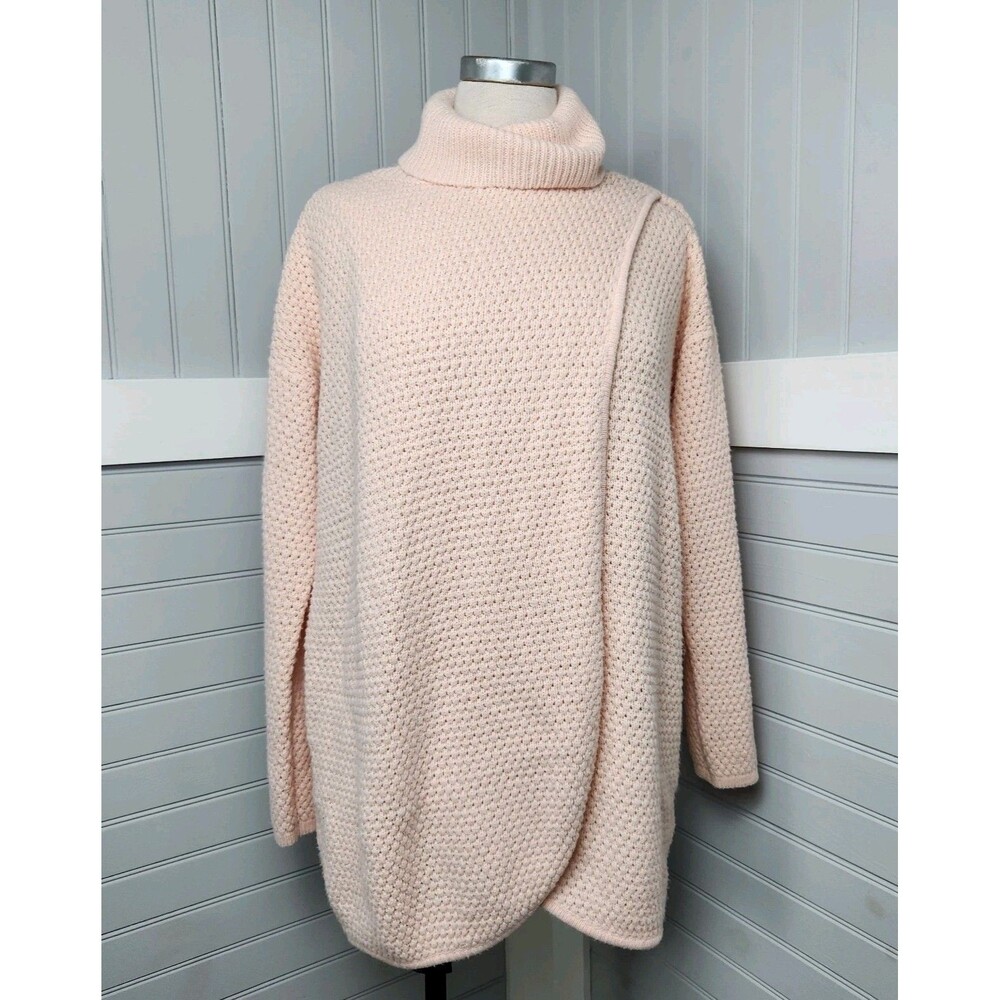 Hannah Pink Chunky Cable-Knit Sweater Pink Turtleneck Wrap Womens L Casual Chic